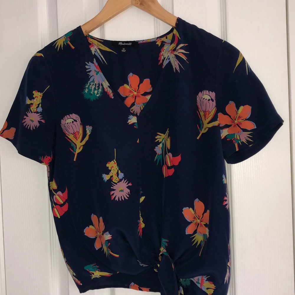 Madewell Navy Tie Silk Top XS